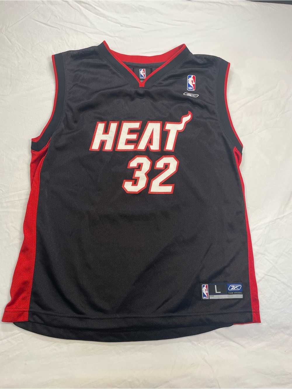 Reebok Miami Heat #32 Black and Red Basketball Jersey  O'NEAL